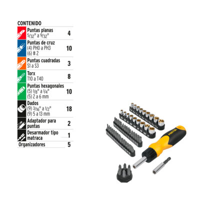 Desarmador tipo ratchet con 35 puntas y 18 dados PRETUL - Imagen 3