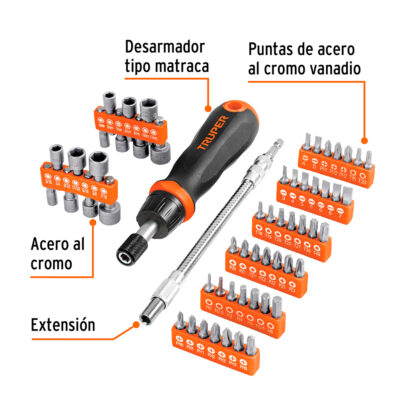 Desarmador tipo ratchet con 42 puntas y 14 dados TRUPER - Imagen 3
