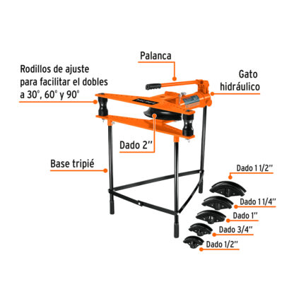 Doblador hidráulico para tubo, horizontal con tripié 12t TRUPER - Imagen 2