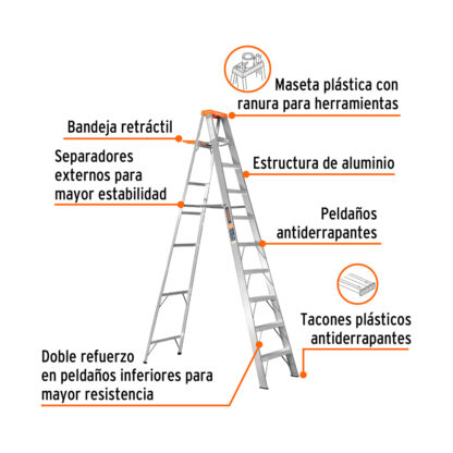 Escalera de tijera tipo II 9 peldaños y bandeja TRUPER - Imagen 2