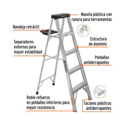 Escalera de tijera tipo III 4 escalones y bandeja TRUPER - Imagen 2