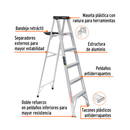 Escalera de tijera tipo III 5 escalones y bandeja TRUPER - Imagen 2