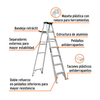 Escalera de tijera tipo III 6 escalones y bandeja TRUPER - Imagen 2