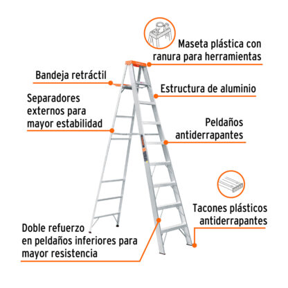 Escalera de tijera tipo ll 8 peldaños y bandeja TRUPER - Imagen 2