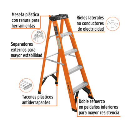 Escalera de tijera tipo ll, fibra de vidrio 4 peldaños TRUPER - Imagen 2