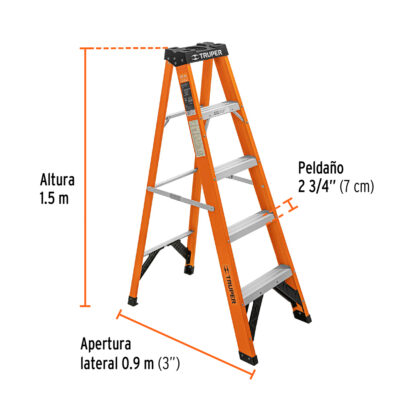 Escalera de tijera tipo ll, fibra de vidrio 4 peldaños TRUPER - Imagen 3