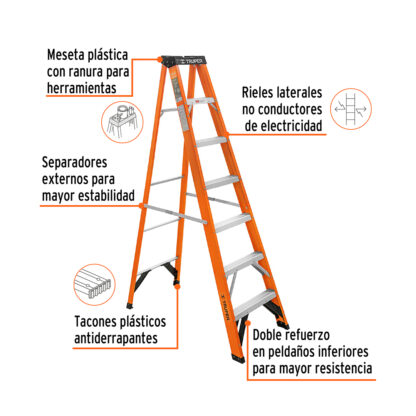 Escalera de tijera tipo ll, fibra de vidrio 6 peldaños TRUPER - Imagen 2
