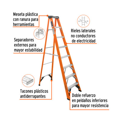 Escalera de tijera tipo ll, fibra de vidrio 7 escalones TRUPER - Imagen 2