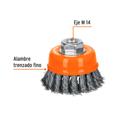 Escobilla tipo copa 3" alambre trenzado fino TRUPER - Imagen 2