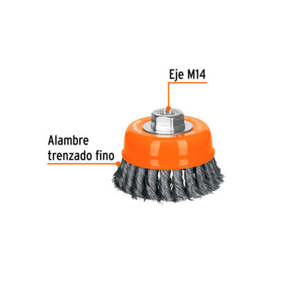 Escobilla tipo copa 4" alambre trenzado fino TRUPER - Imagen 2