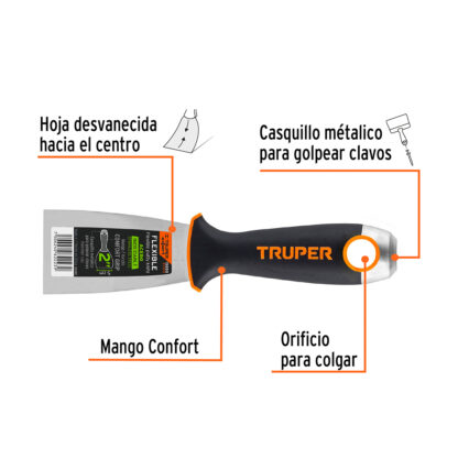 Espátula flexible 2" acero inoxidable, mango Comfort Grip TRUPER - Imagen 2