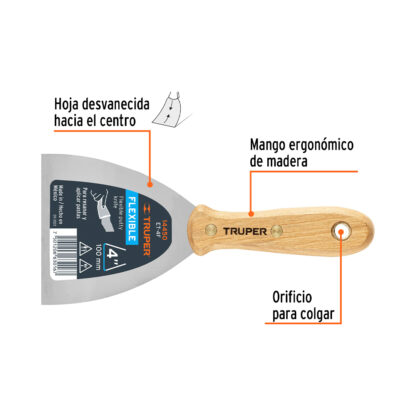 Espátula flexible 4" con mango de madera TRUPER - Imagen 2