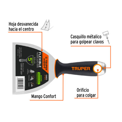 Espátula flexible 5" acero inoxidable, mango Comfort Grip TRUPER - Imagen 2