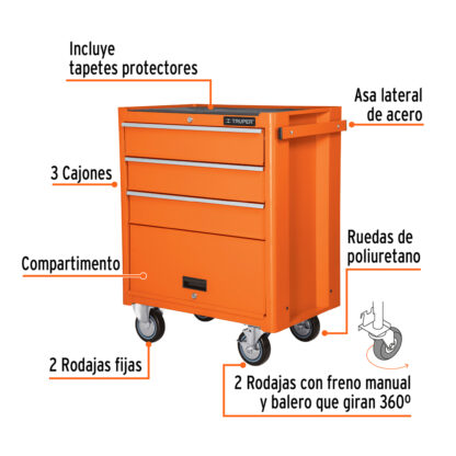 Gabinete metálico móvil, 4 cajones TRUPER - Imagen 2