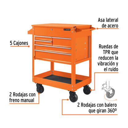 Gabinete metálico móvil, 5 cajones TRUPER - Imagen 2