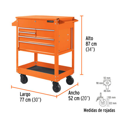 Gabinete metálico móvil, 5 cajones TRUPER - Imagen 3