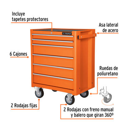 Gabinete metálico móvil, 6 cajones TRUPER - Imagen 2