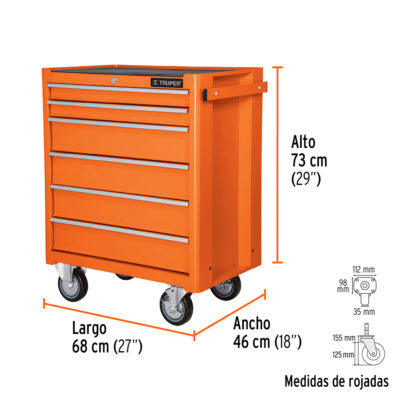 Gabinete metálico móvil, 6 cajones TRUPER - Imagen 3