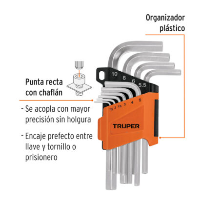 Juego 10 llaves allen mm punta hexagonal con organizador TRUPER - Imagen 2