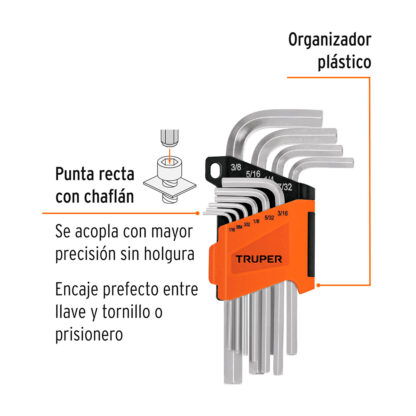 Juego 10 llaves allen std punta hexagonal con organizador TRUPER - Imagen 2