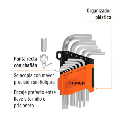 Juego 13 llaves allen mm punta hexagonal con organizador TRUPER - Imagen 2