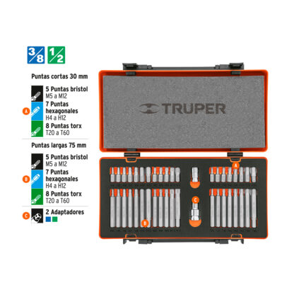 Juego 42 puntas 1/2" y 3/8" de 75 y 30 mm TRUPER - Imagen 3