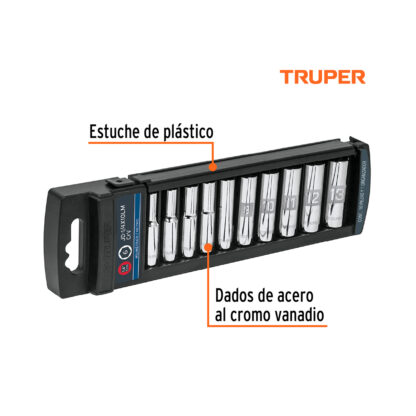 Juego de 10 dados tubulares cuadro 1/4" TRUPER - Imagen 2