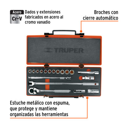 Juego de 18 herramientas para mecánico, cuadro 1/2" mm TRUPER - Imagen 4