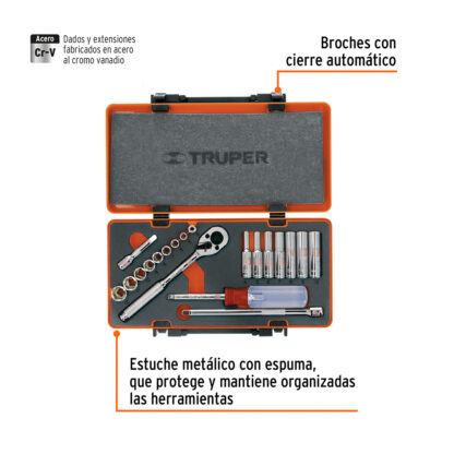 Juego de 20 herramientas para mecánico, cuadro 1/4" mm TRUPER - Imagen 4