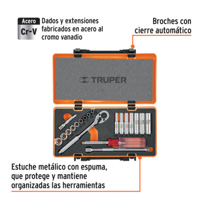 Juego de 20 herramientas para mecánico, cuadro 1/4" std TRUPER - Imagen 4