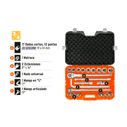 Juego de 23 herramientas cuadro 3/4" mm para mecánico TRUPER - Imagen 3