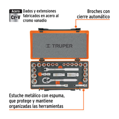 Juego de 25 herramientas para mecánico, cuadro 3/8" std y mm TRUPER - Imagen 4