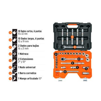 Juego de 36 herramientas cuadro 1/2" mm para mecánico TRUPER - Imagen 3