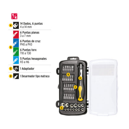 Juego de 39 herramientas para mecánico 1/4" PRETUL - Imagen 3