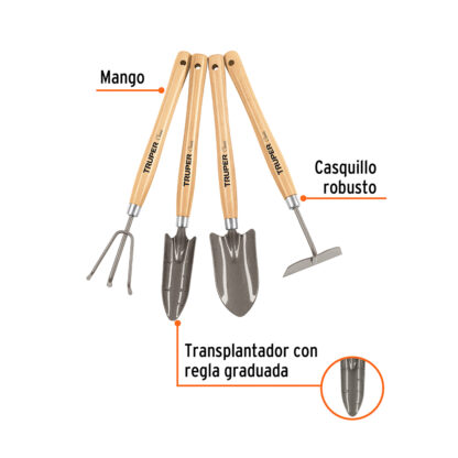 Juego de 4 herramientas para jardín, mangos 31 cm TRUPER - Imagen 2