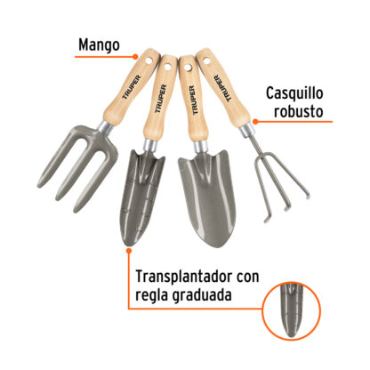 Juego de 4 herramientas para jardín, mangos 15 cm TRUPER - Imagen 2