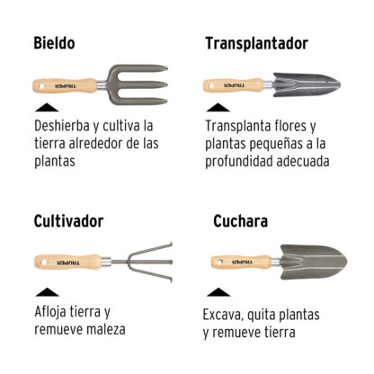 Juego de 4 herramientas para jardín, mangos 15 cm TRUPER - Imagen 4