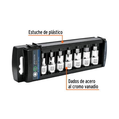 Juego de 7 dados cuadro 1/2" punta hexagonal mm TRUPER - Imagen 2