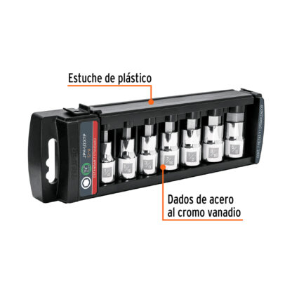 Juego de 7 dados cuadro 1/2" punta hexagonal pulgadas TRUPER - Imagen 2