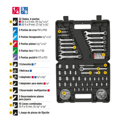 Juego de 71 herramientas para mecánico 1/4" y 3/8" PRETUL - Imagen 3