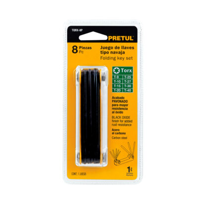 Juego de 8 llaves torx tipo navaja, cuerpo de lámina PRETUL - Imagen 3