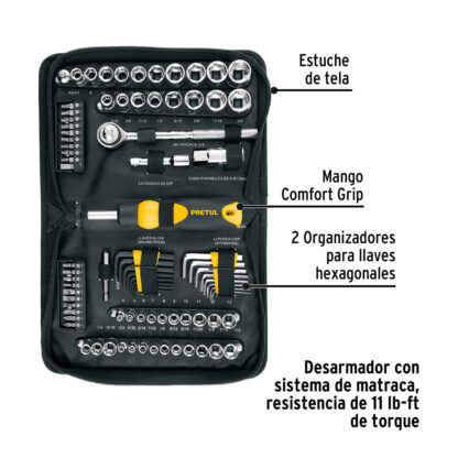 Juego de 83 herramientas para mecánico 1/4" y 3/8" PRETUL - Imagen 4