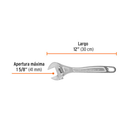 Llave francesa 12" profesional cromada TRUPER - Imagen 2