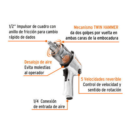 Llave (pistola) de impacto neumática 1/2" industrial TRUPER - Imagen 2