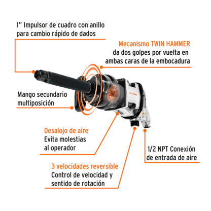 Llave (pistola) de impacto neumática 1" industrial TRUPER - Imagen 2