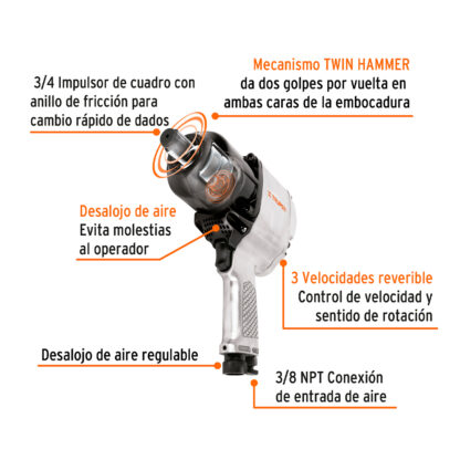 Llave (pistola) de impacto neumática 3/4" industrial TRUPER - Imagen 2