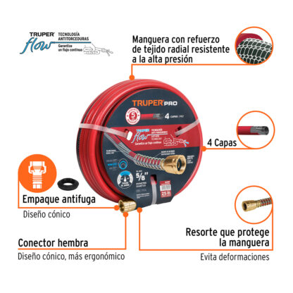 Manguera 5/8" super reforzada 25 m conexiones metálicas TRUPER - Imagen 2