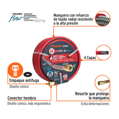Manguera 5/8" super reforzada 30 m conexiones metálicas TRUPER - Imagen 2