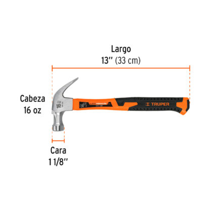 Martillo 16 oz uña curva, mango fibra de vidrio TRUPER - Imagen 2
