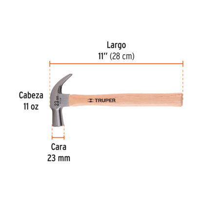 Martillo cabeza cónica 23 mm uña curva, mango madera TRUPER - Imagen 2